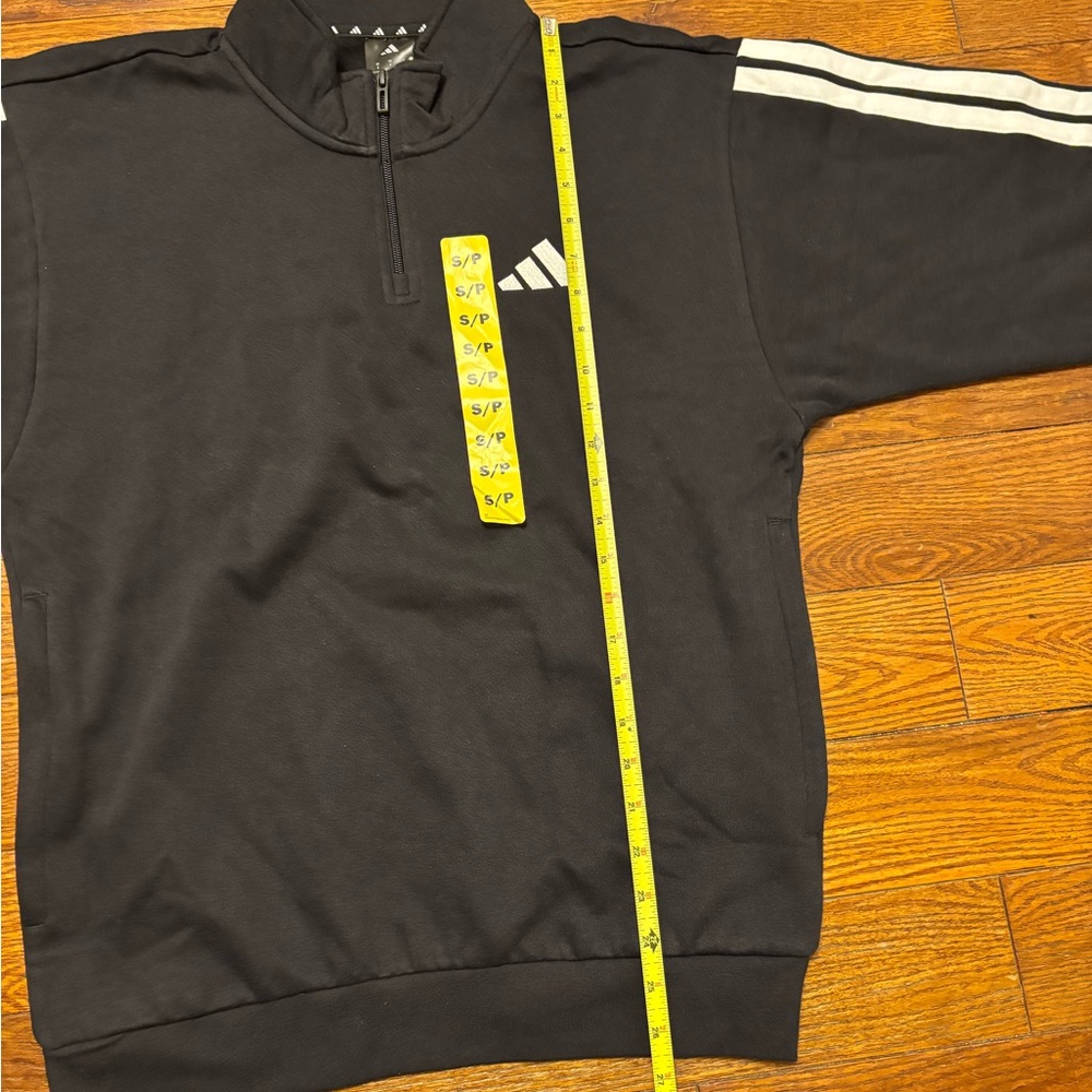 Adidas Black 1/4 Zip-Up Sweater with White Stripes Size Small NWT - Picture 11 of 15